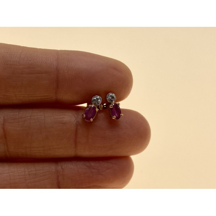 925 Sterling Silver Gold Plated Pink Topaz & Diamond Stud Earrings