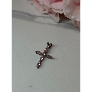 925 Sterling Silver Morganite & CZ Cross Length 1.1 In