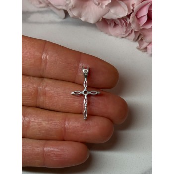 925 Sterling Silver Morganite & CZ Cross Length 1.1 In
