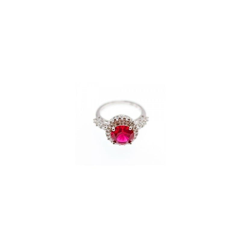 925 Sterling Silver Red Spinel & CZ Ring Size 7