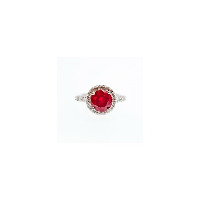 925 Sterling Silver Red Spinel & CZ Ring Size 7