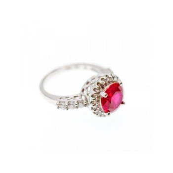 925 Sterling Silver Red Spinel & CZ Ring Size 7