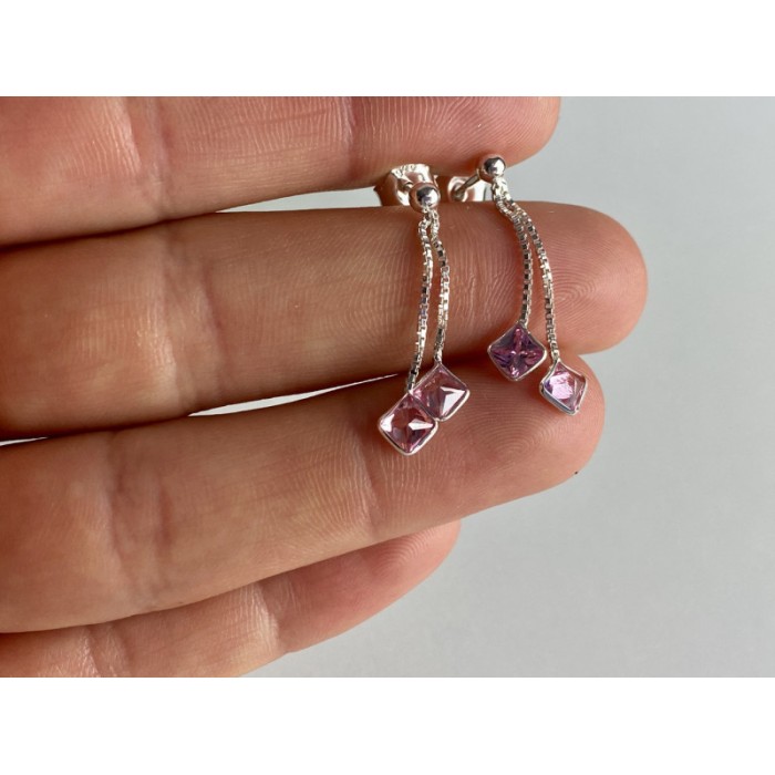 925 Sterling Silver Pink CZ Earrings