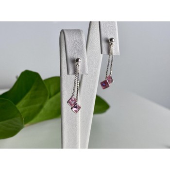 925 Sterling Silver Pink CZ Earrings