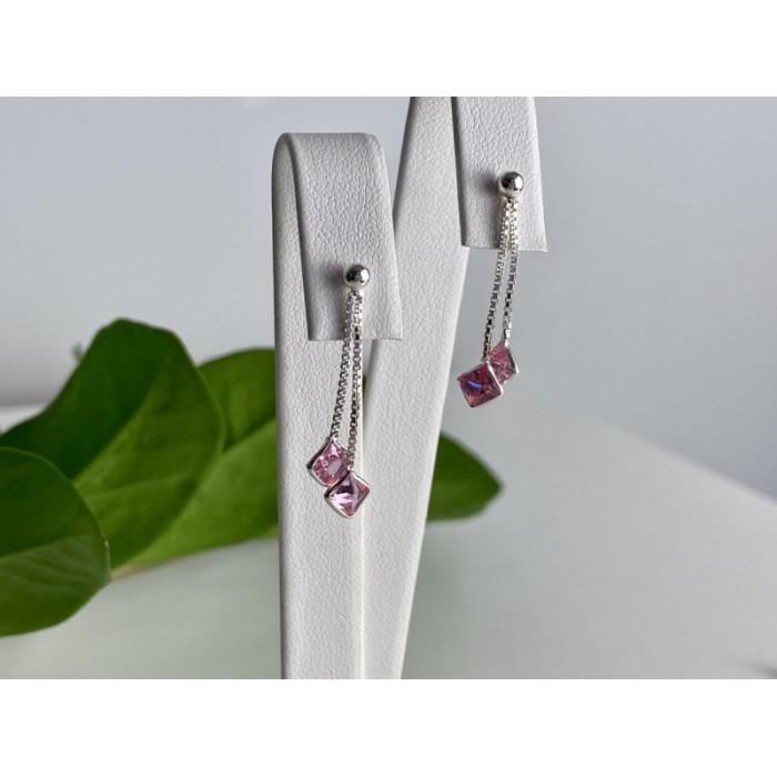 925 Sterling Silver Pink CZ Earrings