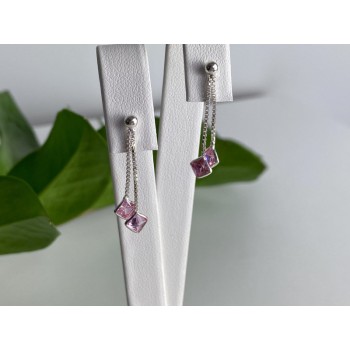 925 Sterling Silver Pink CZ Earrings