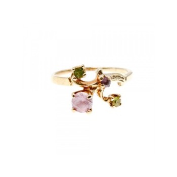 14K YELLOW GOLD  MORGANITE, IOLITE, PERIDOT & CITRINE RING SIZE 11