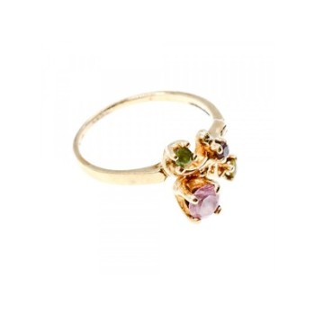 14K YELLOW GOLD  MORGANITE, IOLITE, PERIDOT & CITRINE RING SIZE 11