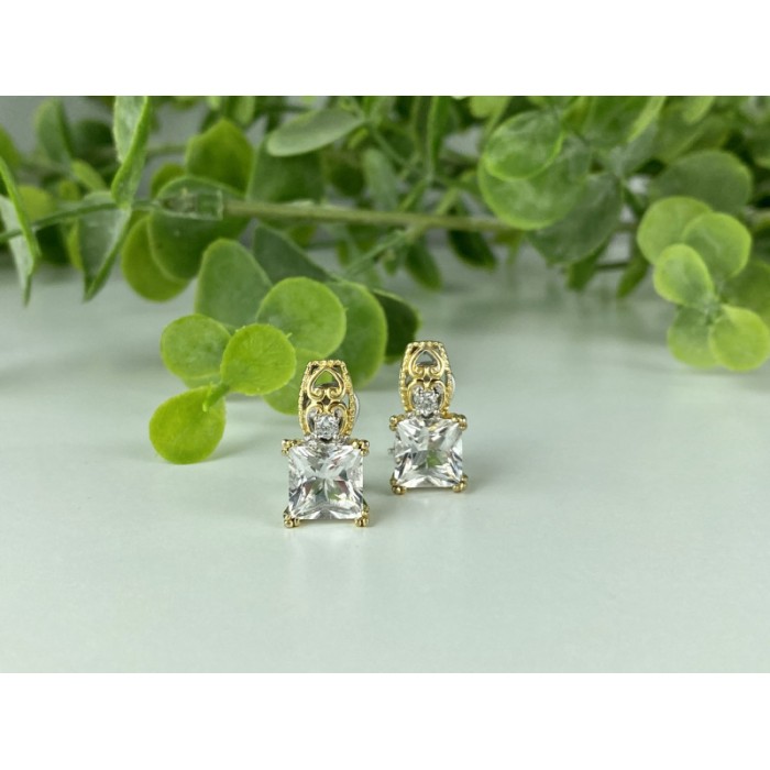 925 STERLING SILVER GOLD PLATED WHITE TOURMALINE (ACHROITE) EARRINGS