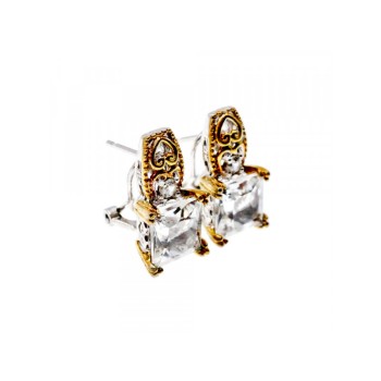 925 STERLING SILVER GOLD PLATED WHITE TOURMALINE (ACHROITE) EARRINGS
