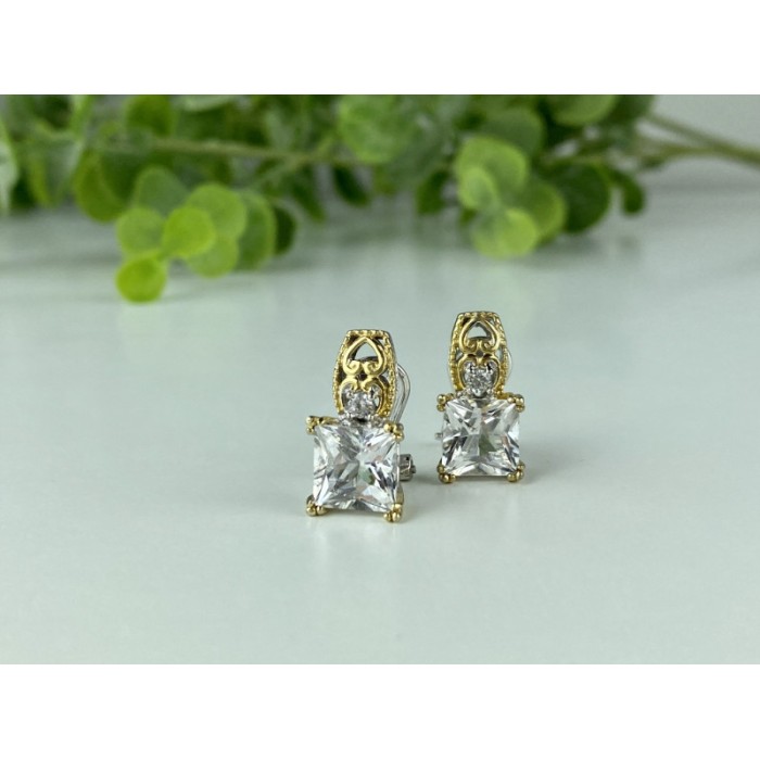 925 STERLING SILVER GOLD PLATED WHITE TOURMALINE (ACHROITE) EARRINGS