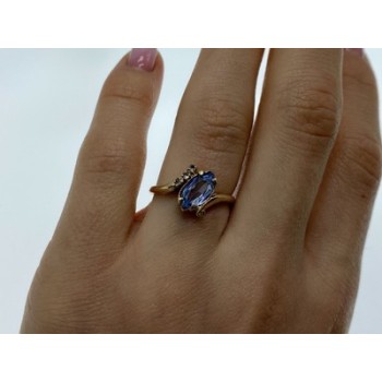 10K YELLOW GOLD TOPAZ & DIAMONDS RING SIZE 6.5