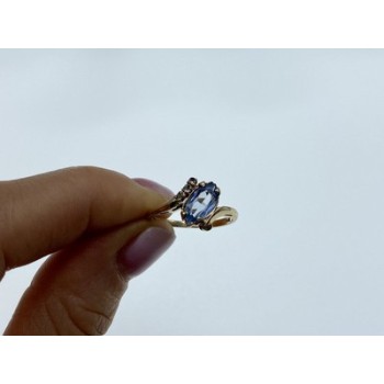 10K YELLOW GOLD TOPAZ & DIAMONDS RING SIZE 6.5