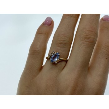 10K YELLOW GOLD TOPAZ & DIAMONDS RING SIZE 6.5