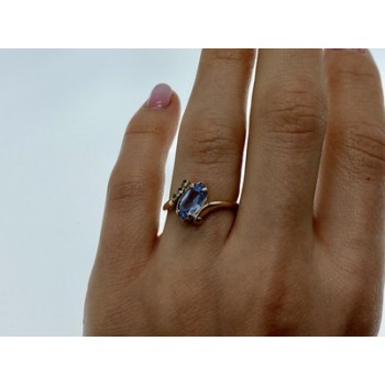 10K YELLOW GOLD TOPAZ & DIAMONDS RING SIZE 6.5