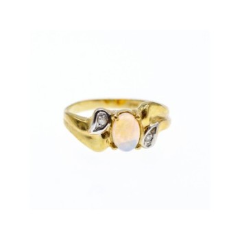 14K YELLOW GOLD OPAL & DIAMONDS RING SIZE 8