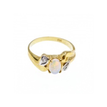 14K YELLOW GOLD OPAL & DIAMONDS RING SIZE 8