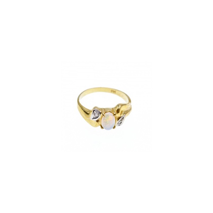 14K YELLOW GOLD OPAL & DIAMONDS RING SIZE 8