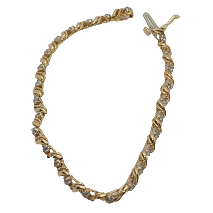 14K YELLOW GOLD ELEGANT BRACELET DIAMONDS LENGTH 7 inch