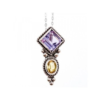 925 Sterling Silver Amethyst & Citrine Chain with Pendant Italy