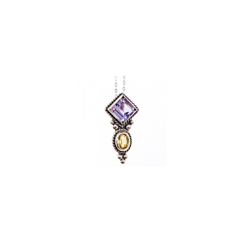 925 Sterling Silver Amethyst & Citrine Chain with Pendant Italy