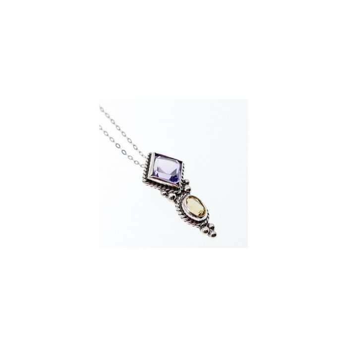 925 Sterling Silver Amethyst & Citrine Chain with Pendant Italy