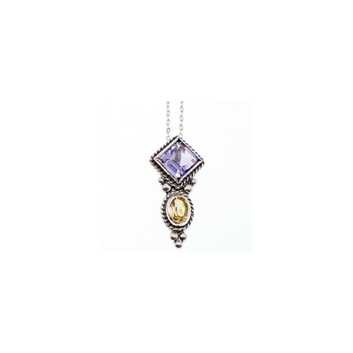 925 Sterling Silver Amethyst & Citrine Chain with Pendant Italy