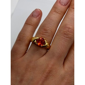 925 Sterling Silver Gold Plated Hessonite Ring Size 7