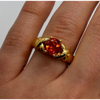 925 Sterling Silver Gold Plated Hessonite Ring Size 7