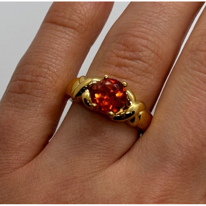 925 Sterling Silver Gold Plated Hessonite Ring Size 7