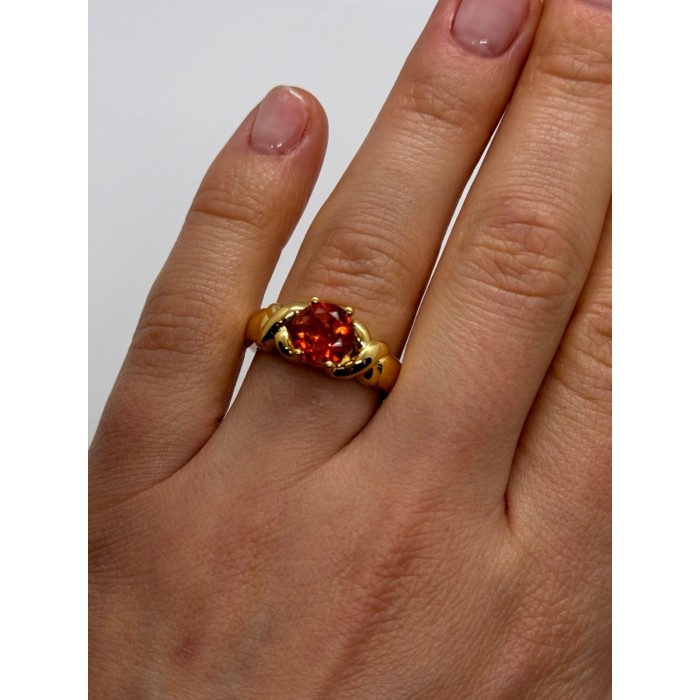 925 Sterling Silver Gold Plated Hessonite Ring Size 7