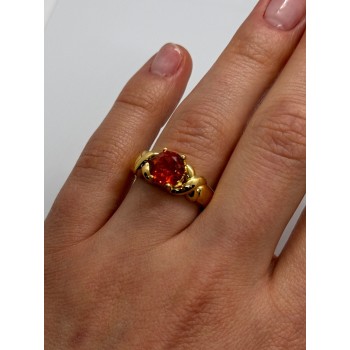 925 Sterling Silver Gold Plated Hessonite Ring Size 7