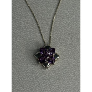 925 Sterling Silver Amethyst Flower Necklace Length 20 Inch