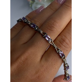 925 Sterling Silver Amethyst Bracelet Length 7.5