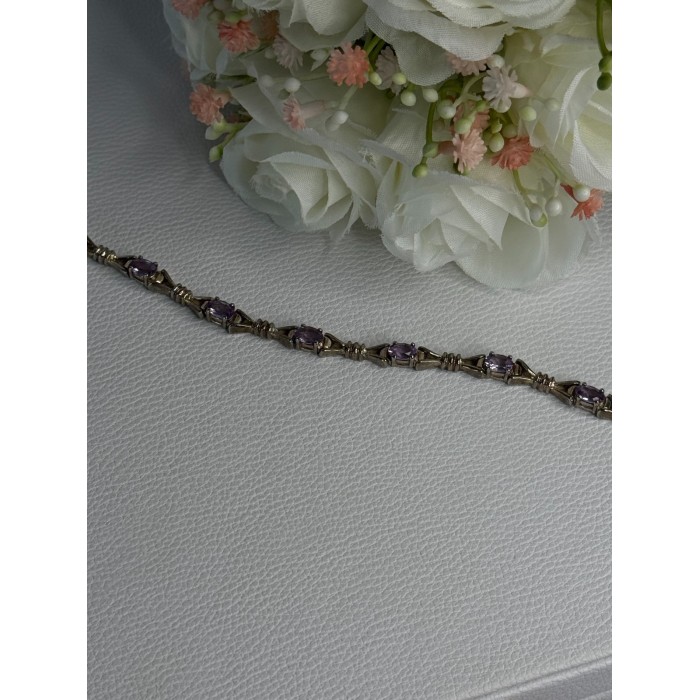 925 Sterling Silver Amethyst Bracelet Length 7.5