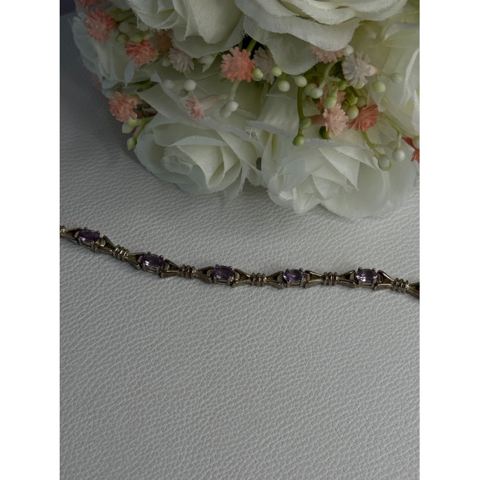 925 Sterling Silver Amethyst Bracelet Length 7.5
