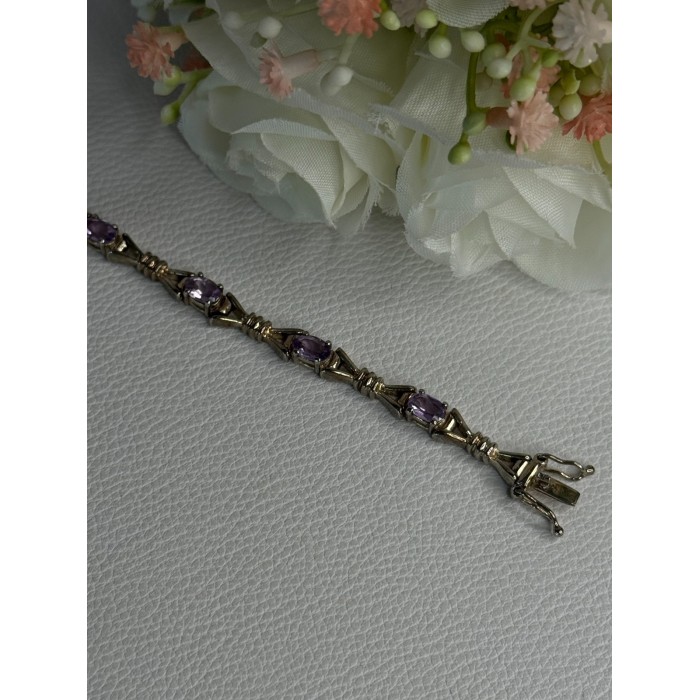 925 Sterling Silver Amethyst Bracelet Length 7.5