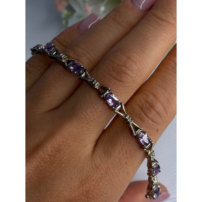 925 Sterling Silver Amethyst Bracelet Length 7.5