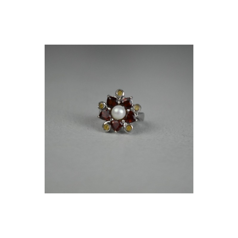 925 STERLING SILVER PEARL, ALMANDINE & HELIODOR 