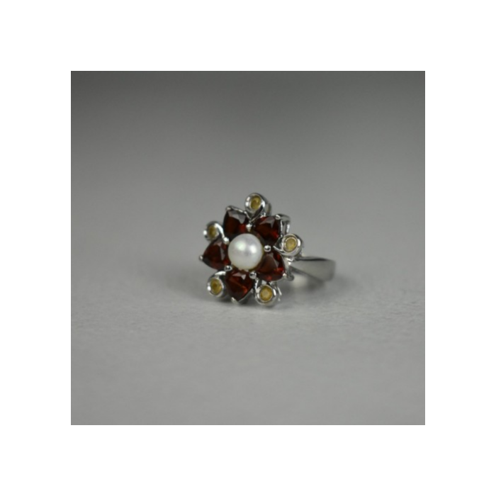 925 STERLING SILVER PEARL, ALMANDINE & HELIODOR 