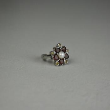 925 STERLING SILVER PEARL, ALMANDINE & HELIODOR 