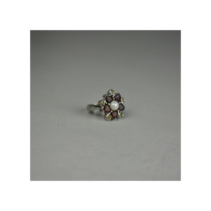 925 STERLING SILVER PEARL, ALMANDINE & HELIODOR 