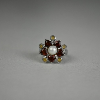925 STERLING SILVER PEARL, ALMANDINE & HELIODOR 