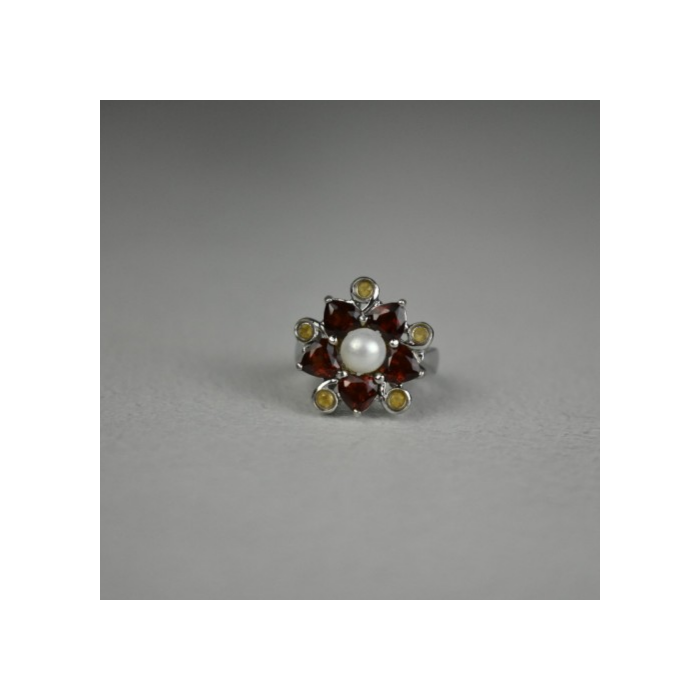 925 STERLING SILVER PEARL, ALMANDINE & HELIODOR 