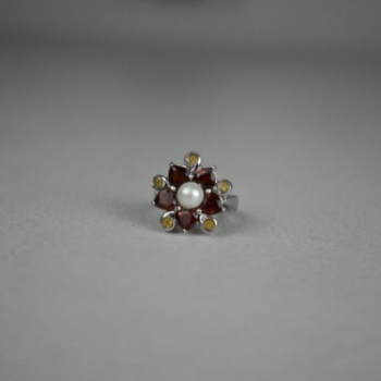 925 STERLING SILVER PEARL, ALMANDINE & HELIODOR 