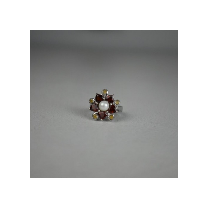 925 STERLING SILVER PEARL, ALMANDINE & HELIODOR 