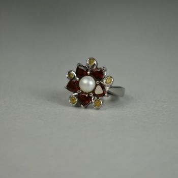 925 STERLING SILVER PEARL, ALMANDINE & HELIODOR 