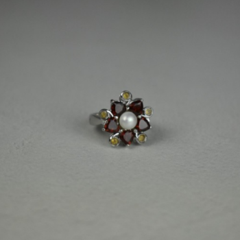 925 STERLING SILVER PEARL, ALMANDINE & HELIODOR 