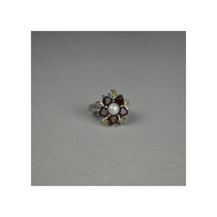 925 STERLING SILVER PEARL, ALMANDINE & HELIODOR 