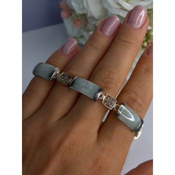 925 Sterling Silver Jade Bracelet Length 7.5